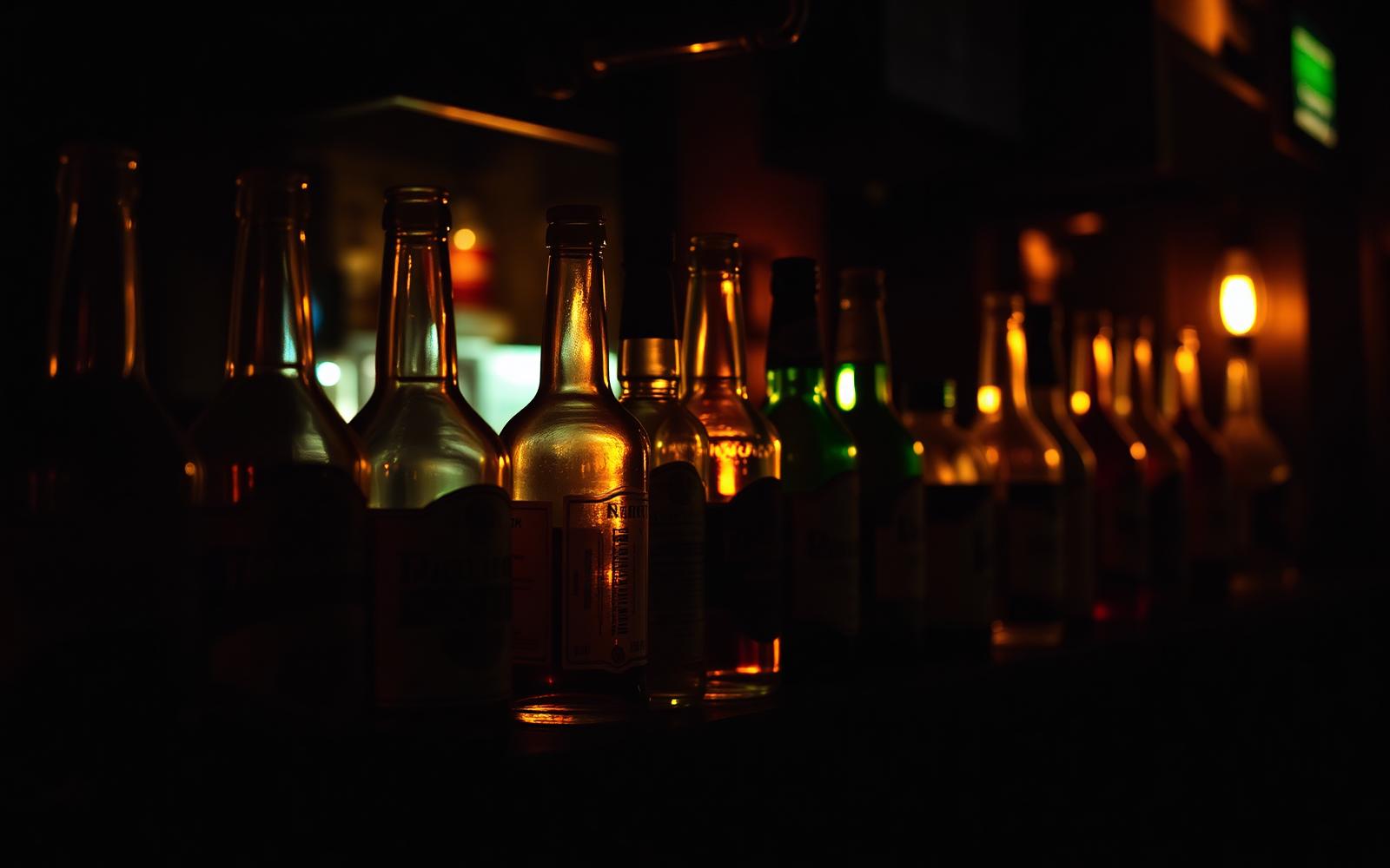 Backlit bottles on the Nold Ave shelf